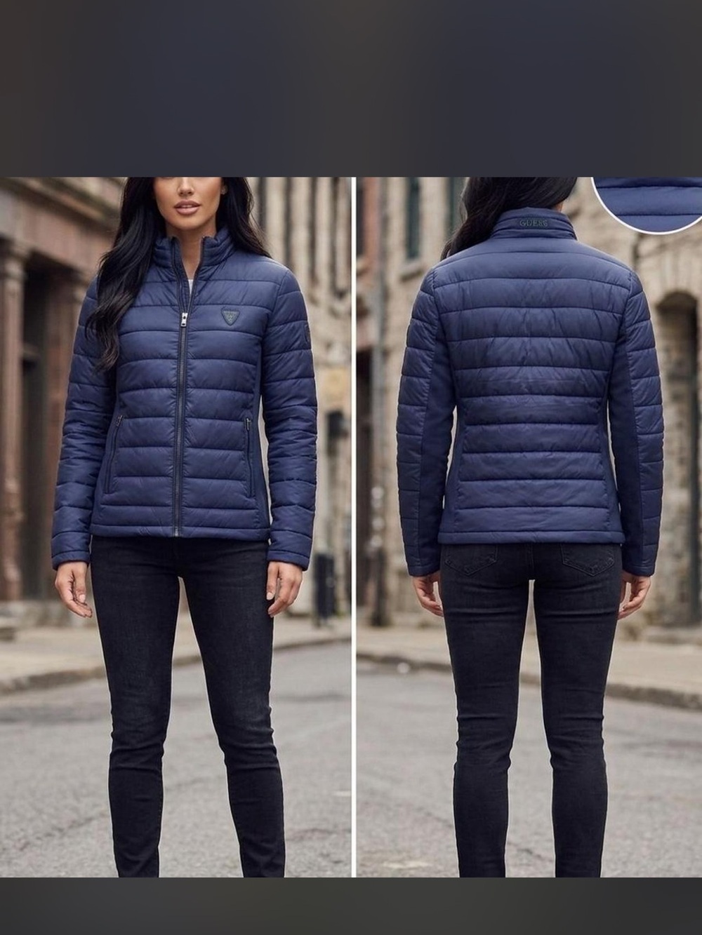 Guess Lightweight Quilted Puffer Jacket - Navy Blue